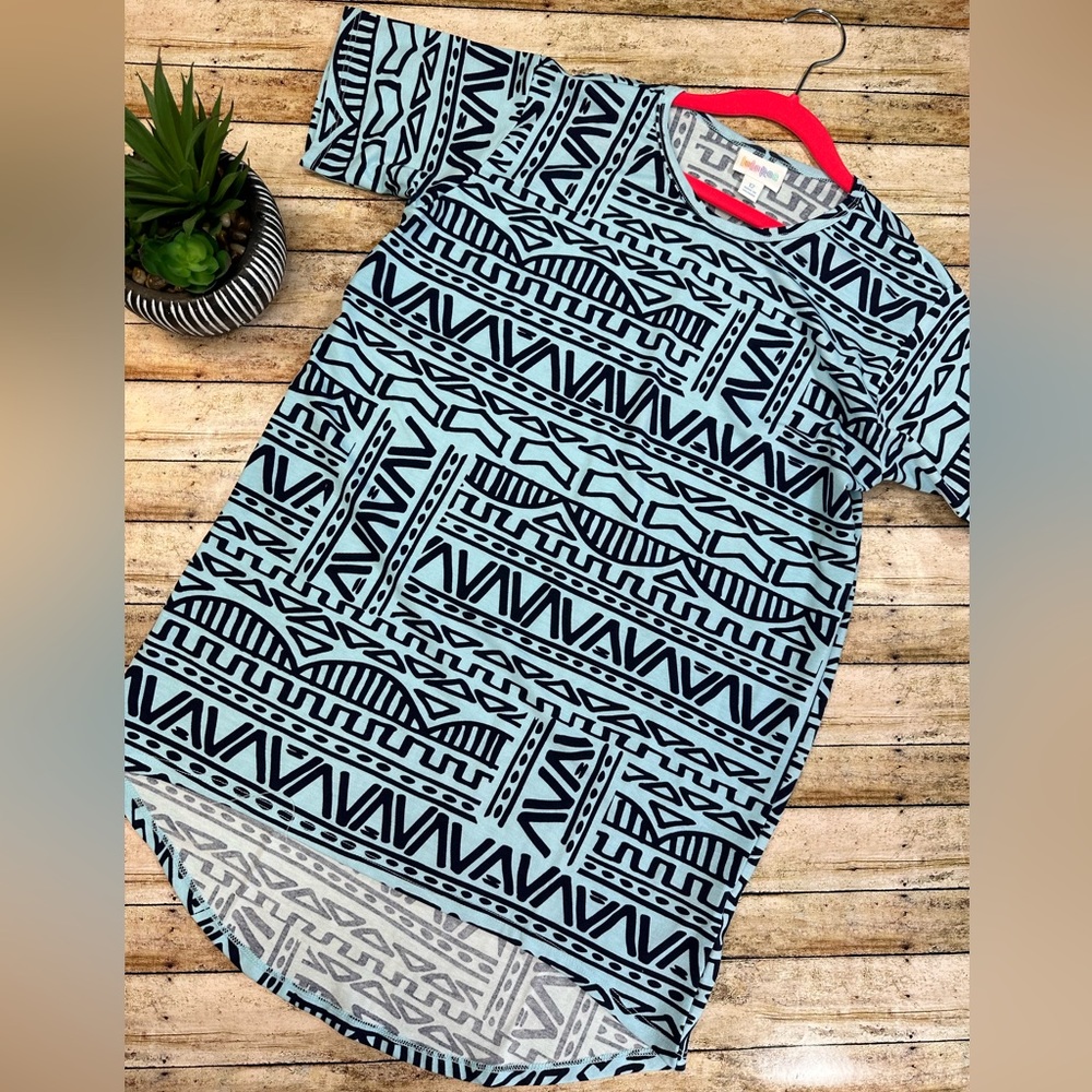 Light Blue and Navy Pattern Kids Shirt (vaulted LuLaRoe, vintage LLR)